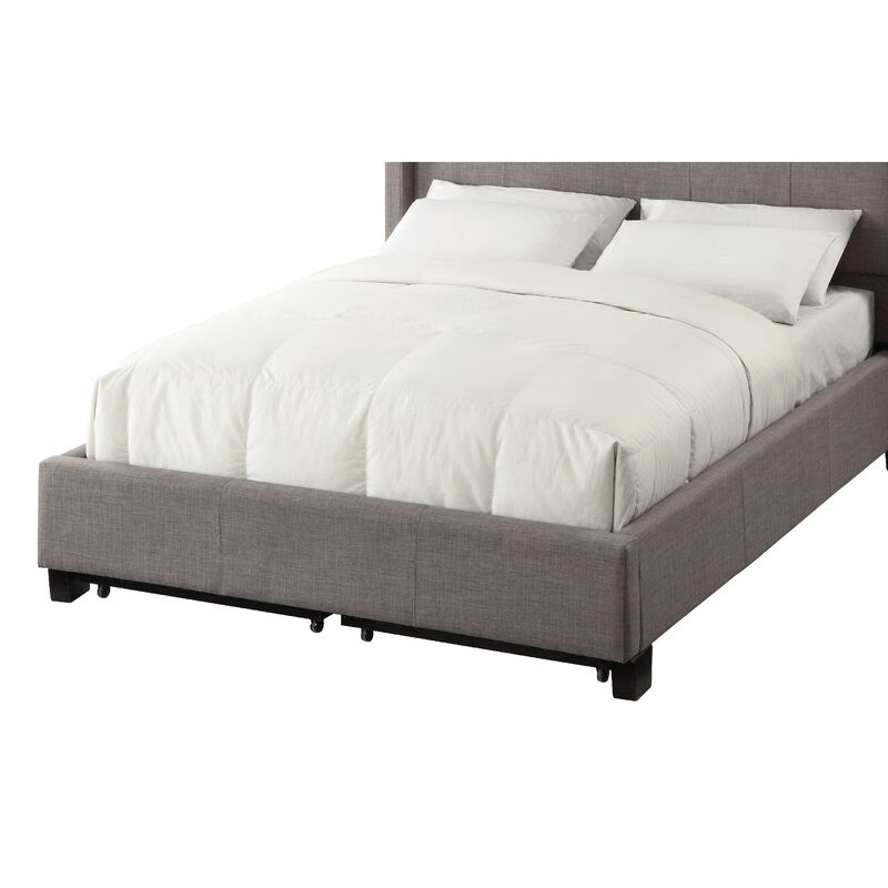 Amy Low Profile King Bed, Tufted Linen, Wide Storage, Gray