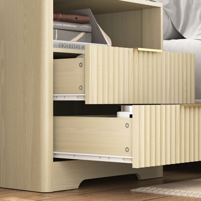 Smart Nightstand with Charging Station Voice Night Light Storage Cabinet image number 6