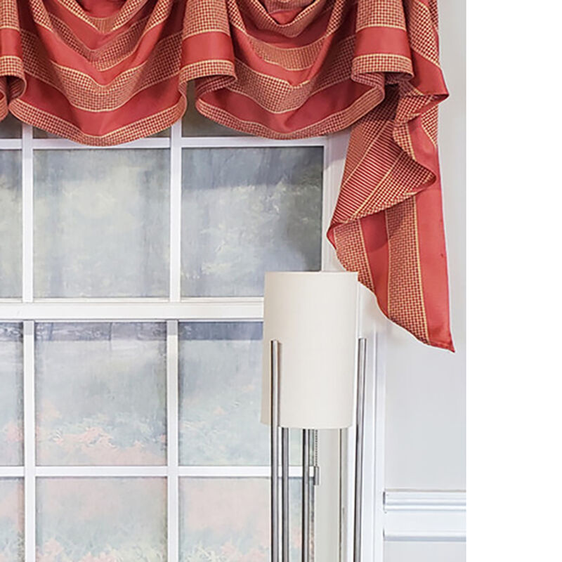 RLF Home Luxurious Modern Design Ribbon Stripe Victory Swag 3-Scoop Window Valance 50" x 25" Coral