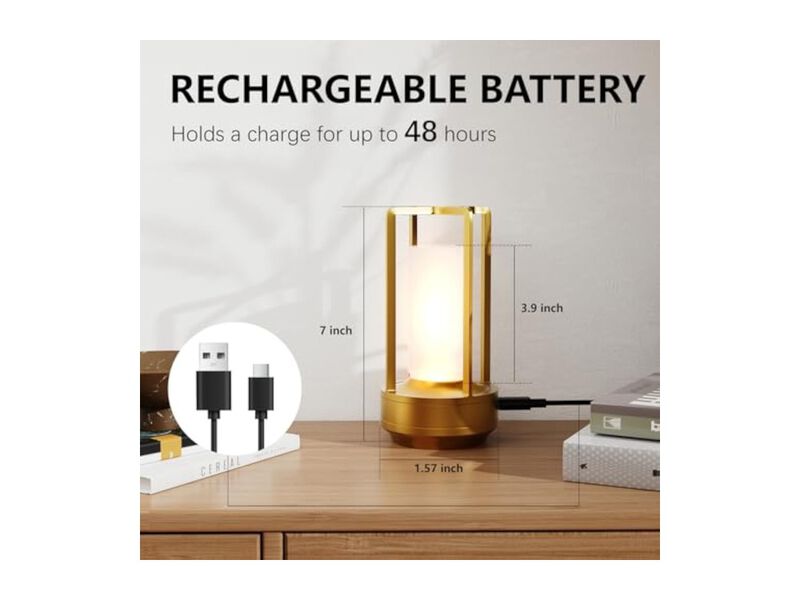 Rechargeable Cordless LED Table Lamp For Bedroom Outdoor Camping Gold image number 3