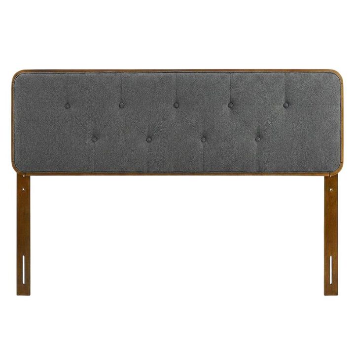 Tufted Fabric and Wood Queen Size Headboard with Storage, Walnut Charcoal