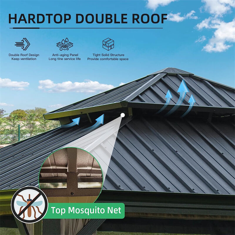 Streamdale 12'X12' Hardtop Gazebo with Aluminum Frame and Double Roof (Brown)