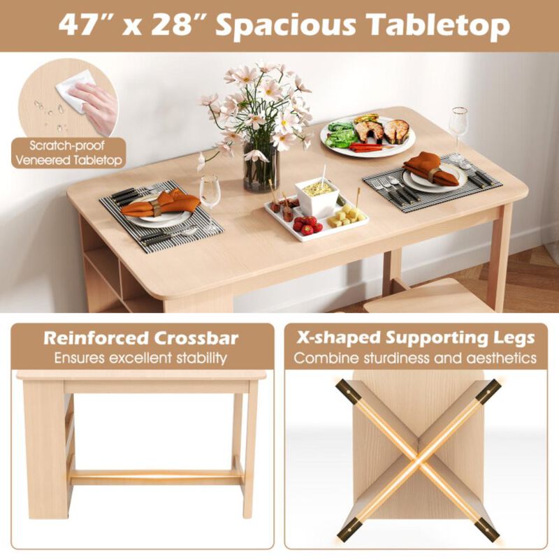 Hivvago 5 Pieces Dining Table Set with Storage Shelf and 4 Stools