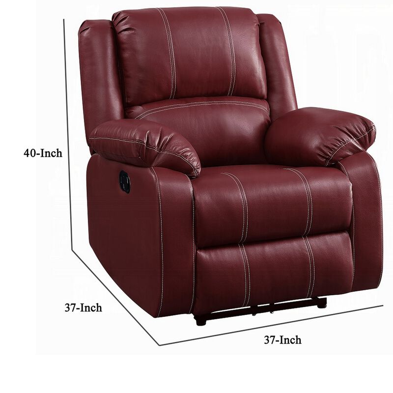 Zuru Motion Manual Rocker Recliner Chair, Plush Dark Red Faux Leather - Benzara image number 4