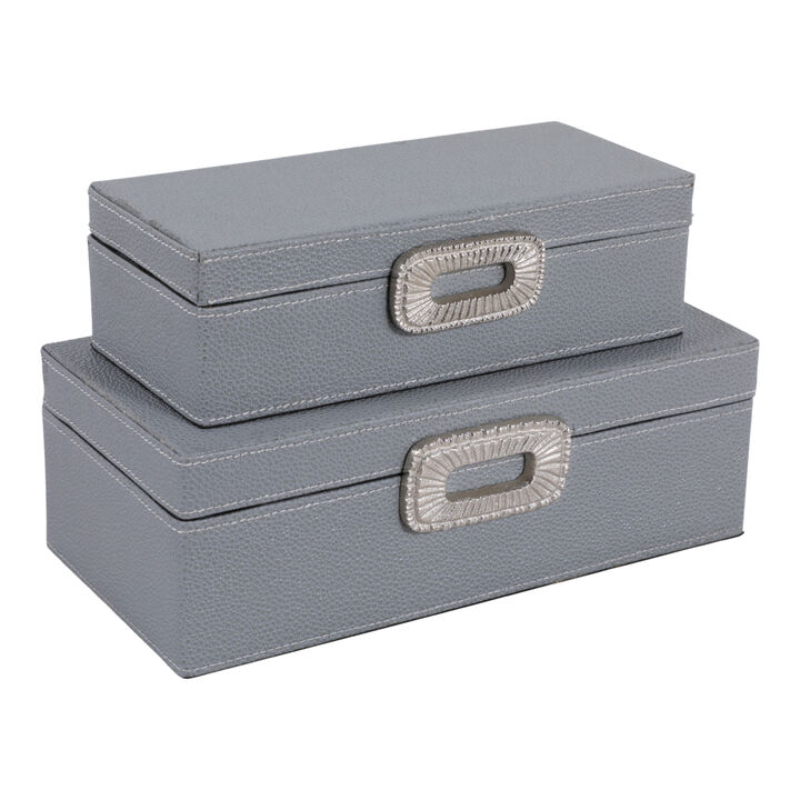 S/2 10/12" Shagreen Boxes W/ Hardware, Blue/silver