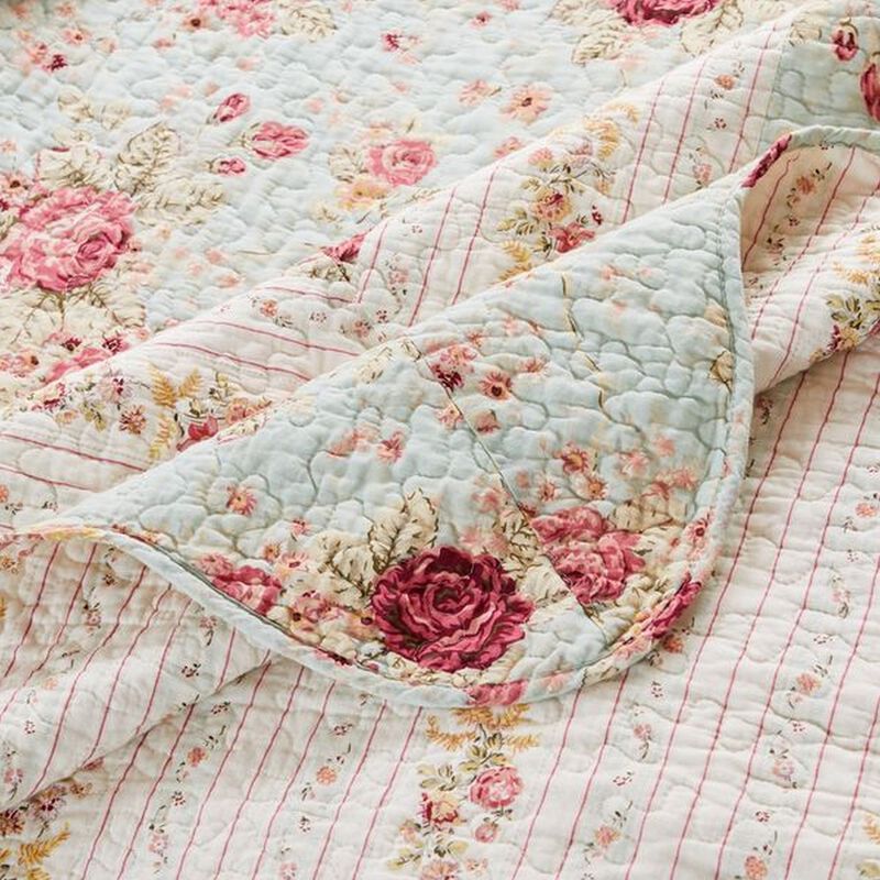 Rosle 50 x 60 Quilted Throw Blanket with Fill, Rose Flowers, Multicolor - Benzara