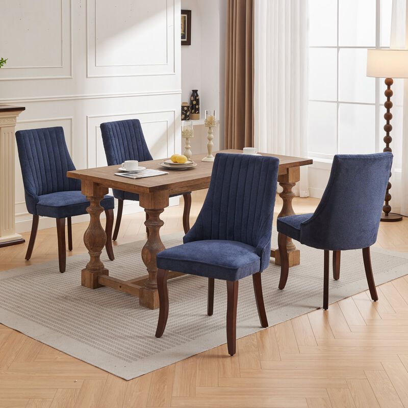 Whisen 2-Piece 25inch Dining Chairs, Rayon Linen Upholstered Channel Tufted with Curved Solid Wood Legs for Kitchen Dining Room image number 4