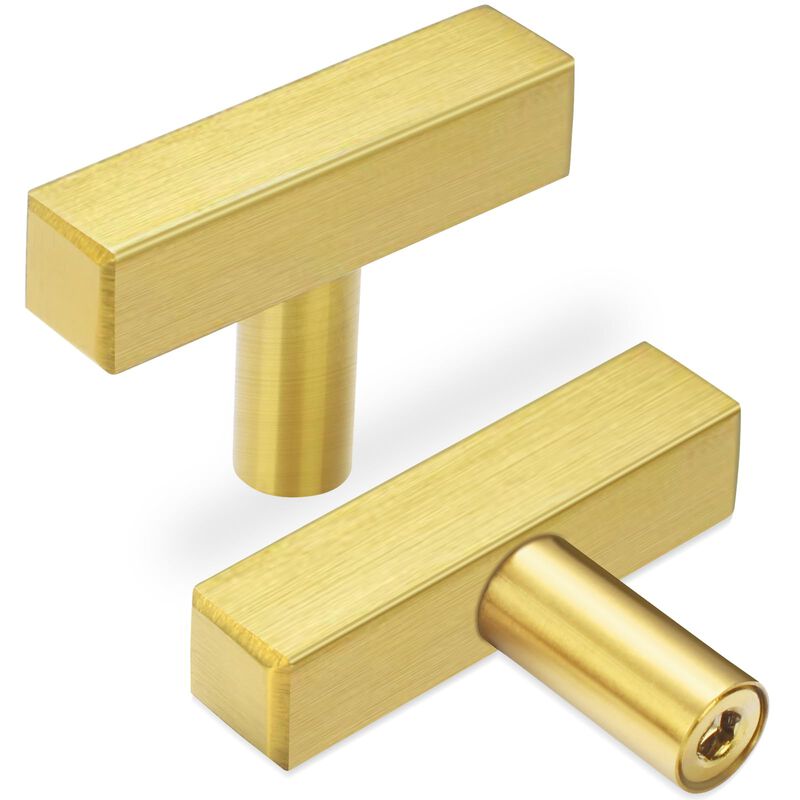 AEEKEL 30 Pack Brushed Brass Cabinet Knobs Single Hole Drawer Pulls, 2"" Length Square Kitchen Knobs for Cabinet Handles, Stainl