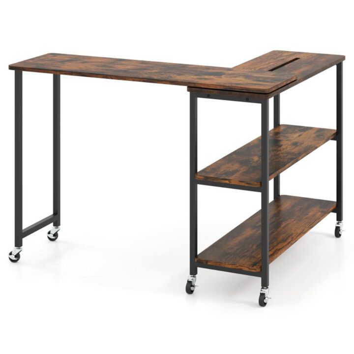 Hivvago Patented Large 360-Degree Free Rotating Sofa Side Table with Wheels and Storage Shelf