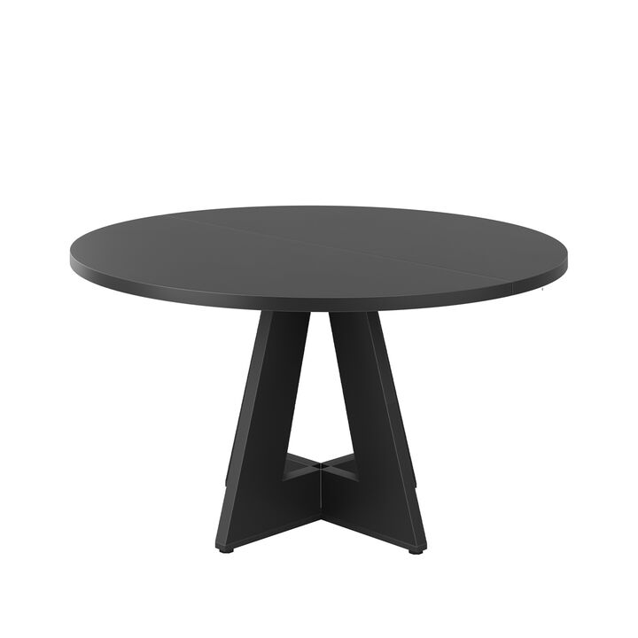 47" Modern Wood Round Dining Table with Sturdy Metal Base