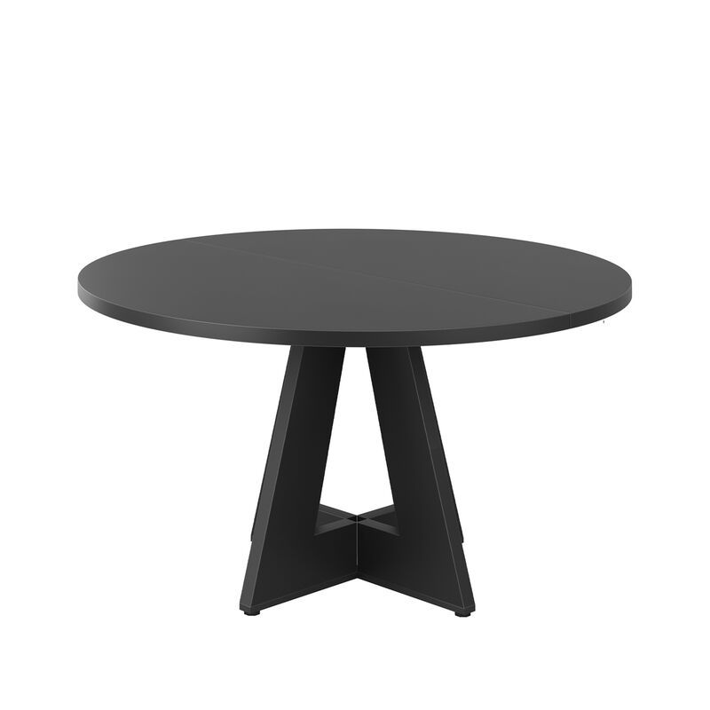 47" Modern Wood Round Dining Table with Sturdy Metal Base image number 0