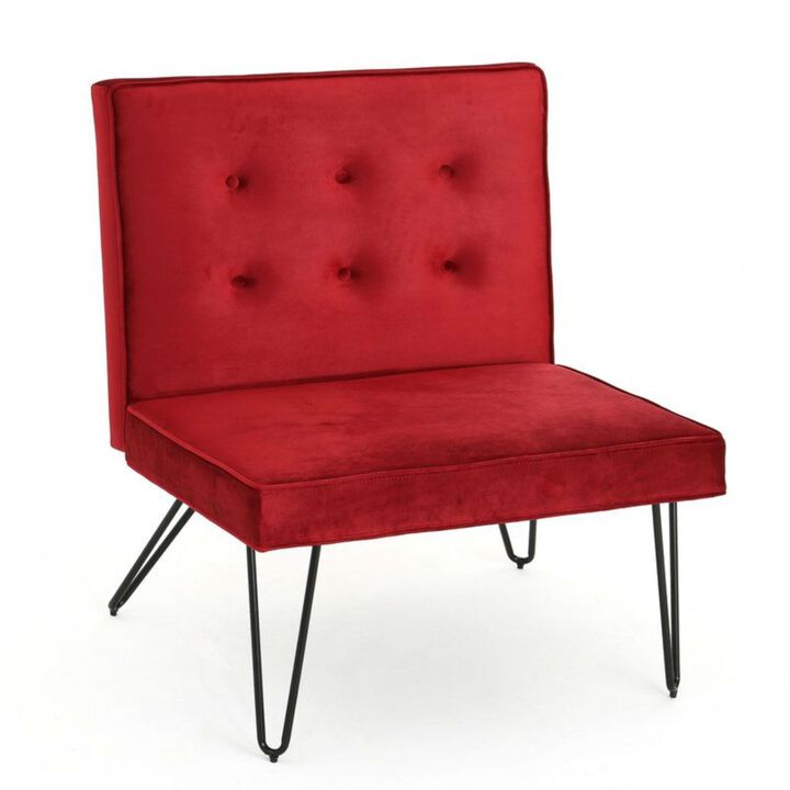 QuikFurn Red Velvety Soft Upholstered Polyester Accent Chair Black Metal Legs