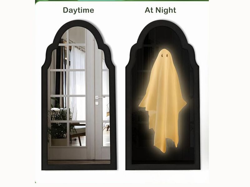 20"x9.5" Halloween Ghost Mirror – LED Hologram Wall Decor for Fireplace, Bedroom & Haunted House Props