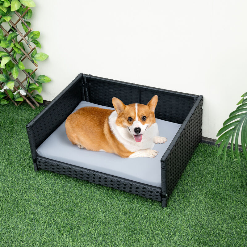 Rattan Dog Bed with Waterproof Soft Cushion for Medium Small Dogs Cats