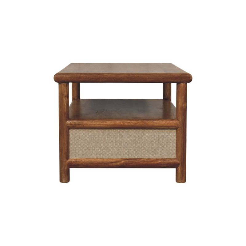 Artisan Furniture Solid Wood Solara Rattan Coffee Table, 2 Drawers, and Shelf, Gray and Brown image number 7