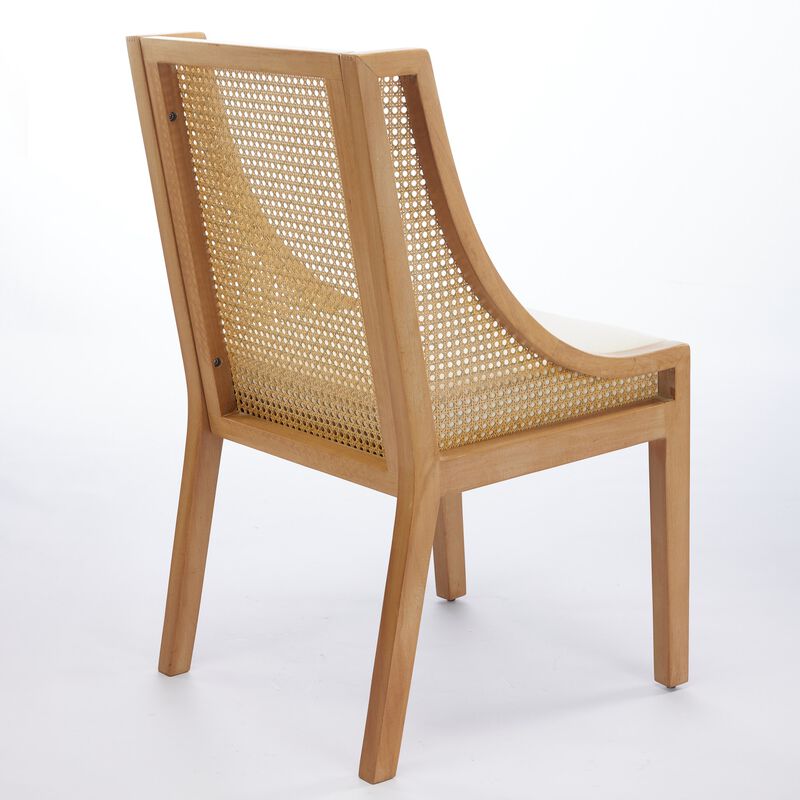 Whisen Rattan Dining Chairs, Solid Rubberwood Frame with Armrest, Linen Upholstered Seat, Set of 2 for Kitchen Living Room image number 7