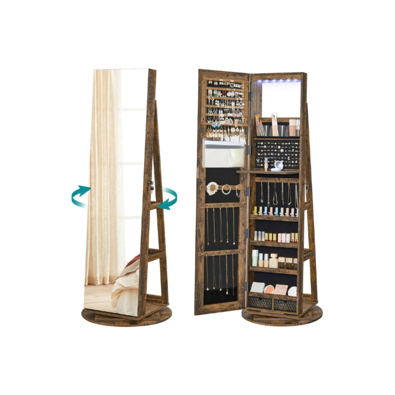 Lockable Jewelry Cabinet with LED Lights and Mirror for Secure Storage