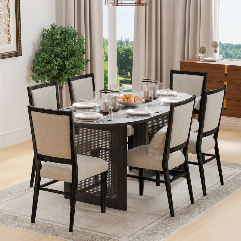 67-inch Vine Woven Oval Dining Table for 6 People Suitable for Dining Room and Living Room