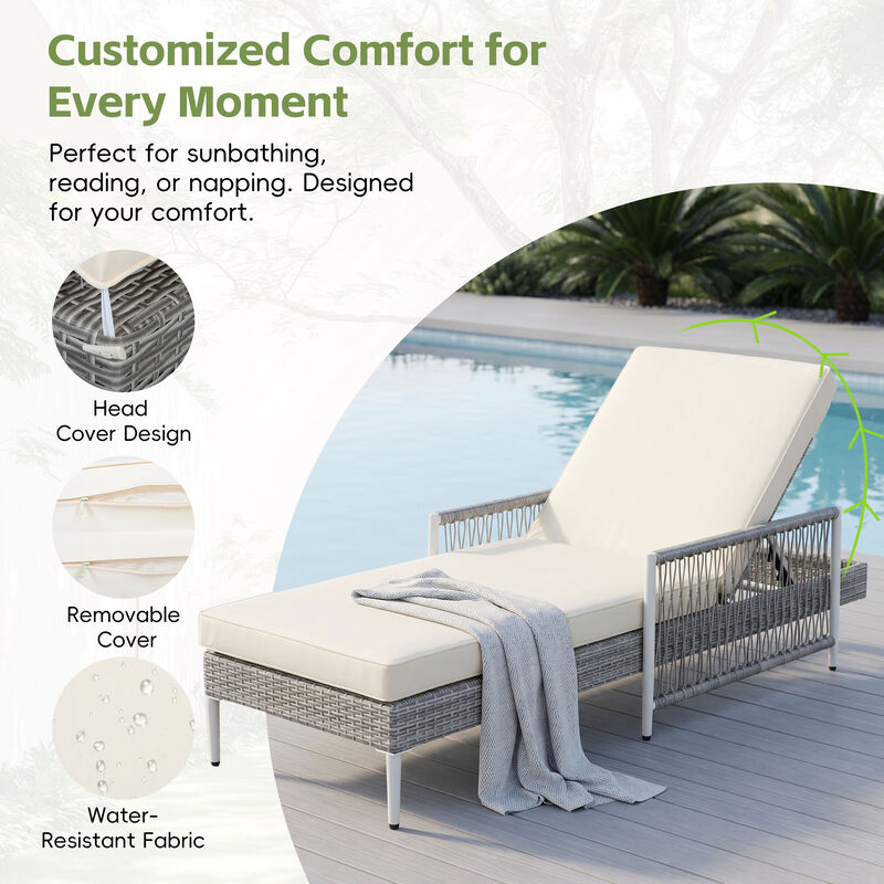 Merax Outdoor Wicker Chaise Lounge Set with 6 Recline Positions, Thick Cushions image number 5