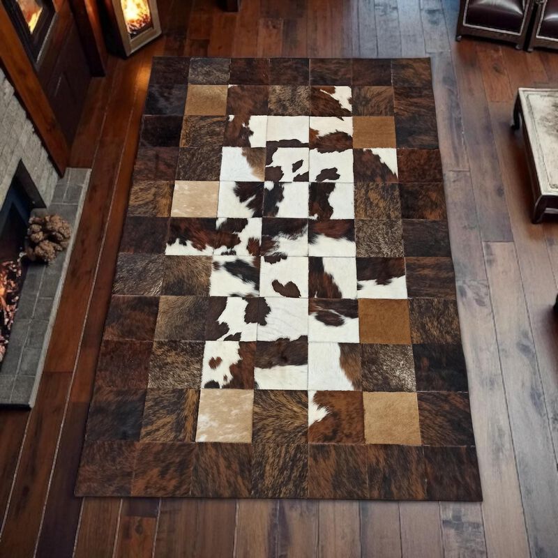 Tricolor Cowhide Patchwork Rug image number 5