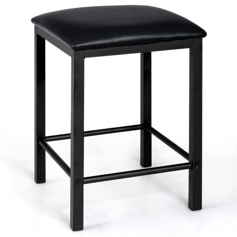 Hivvago Modern 3-Piece Dining Set Brown Faux Marble Table-Top and 2 Black Chairs Stools