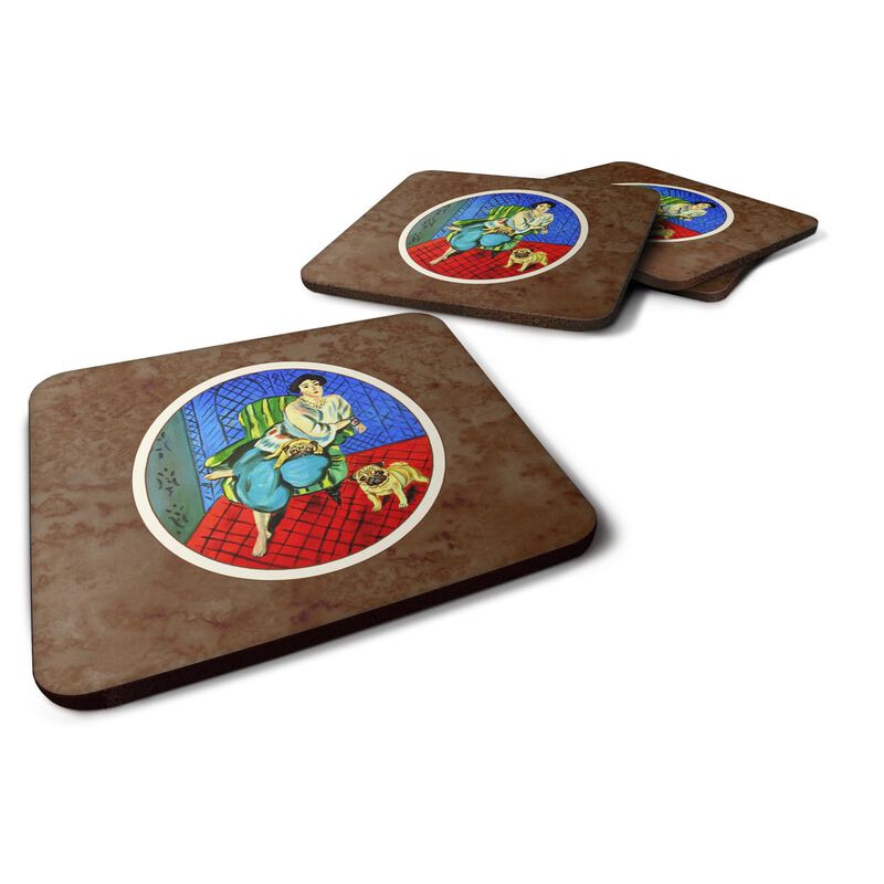 Caroline's Treasures 7072FC Lady With Her Fawn Pug Foam Coasters (Set of 4), 3.5, Multicolor image number 0