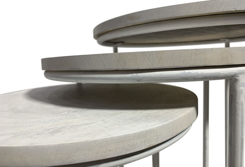 HomeRoots Set of Two White Solid Wood and Metal Round Frame Nested Tables image number 5