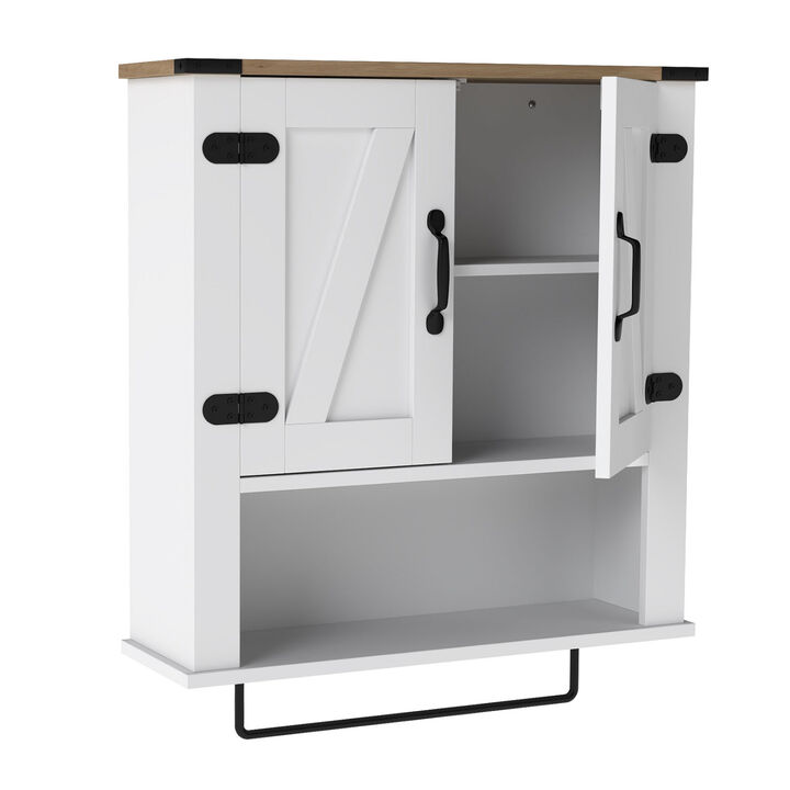 Farmhouse Bathroom Wall Cabinet with Towel Bar Storage
