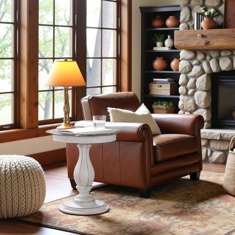 Liberty Furniture Antique White Accent Table with Round Top, Rustic Side Table Style image number 1