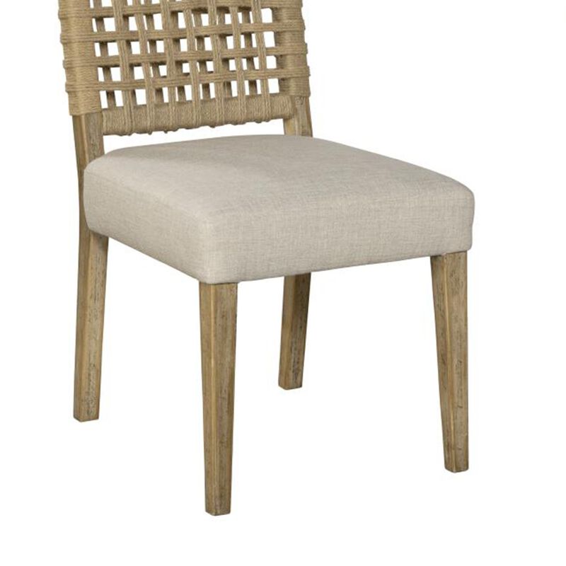 Trya Dining Side Chair Set of 2, Woven Backrest, White, Pine Wood