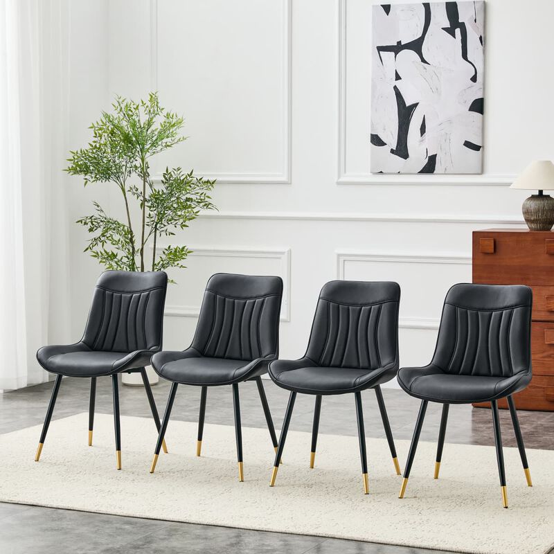 Set of 4 Dining Chairs PU Leather Side Dining Chairs with high back and stitched backrest Metal Leg Dining Chairs with leveling feet image number 3