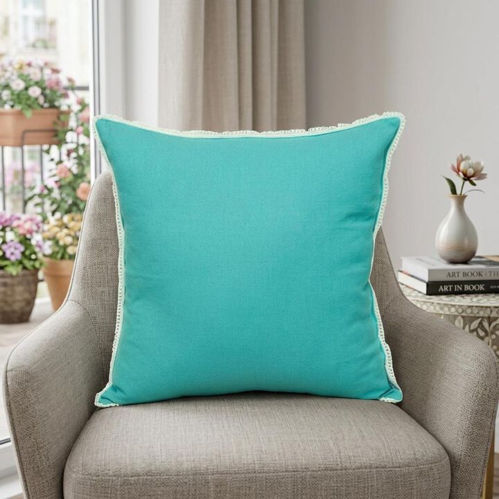 HomeRoots 20" Blue Cotton Throw Pillow