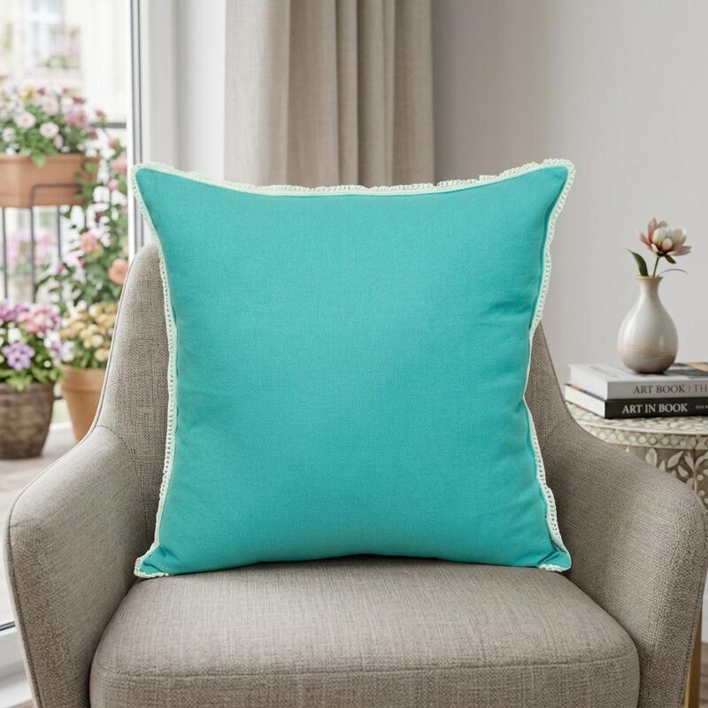 HomeRoots 20" Blue Cotton Throw Pillow image number 1