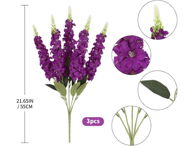Fuchsia Artificial Delphinium Flower Stems Garden Porch Decor image number 2