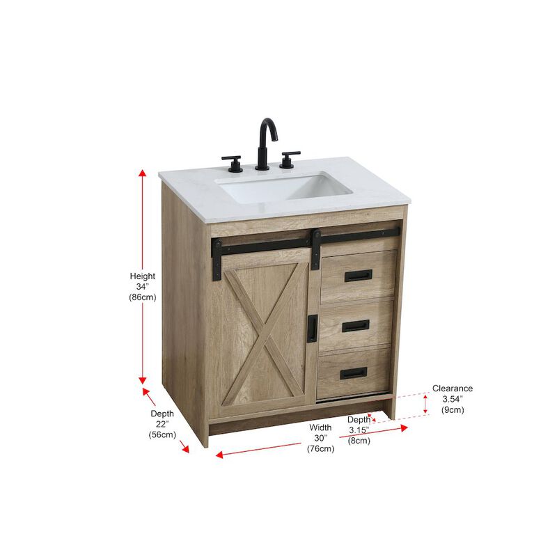 Elegant Kitchen and Bath Austin 30 Inch Single Bathroom Vanity In Natural Oak