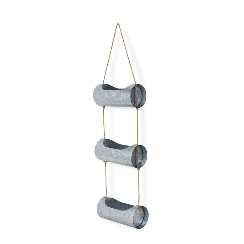 HomeRoots Silver Galvanized Metal Three Tier Hanging Planter image number 2