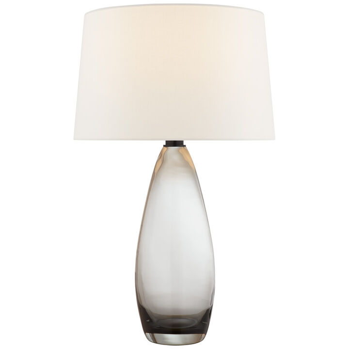 Myla Large Tall Table Lamp in Smoked Glass with Linen Shade