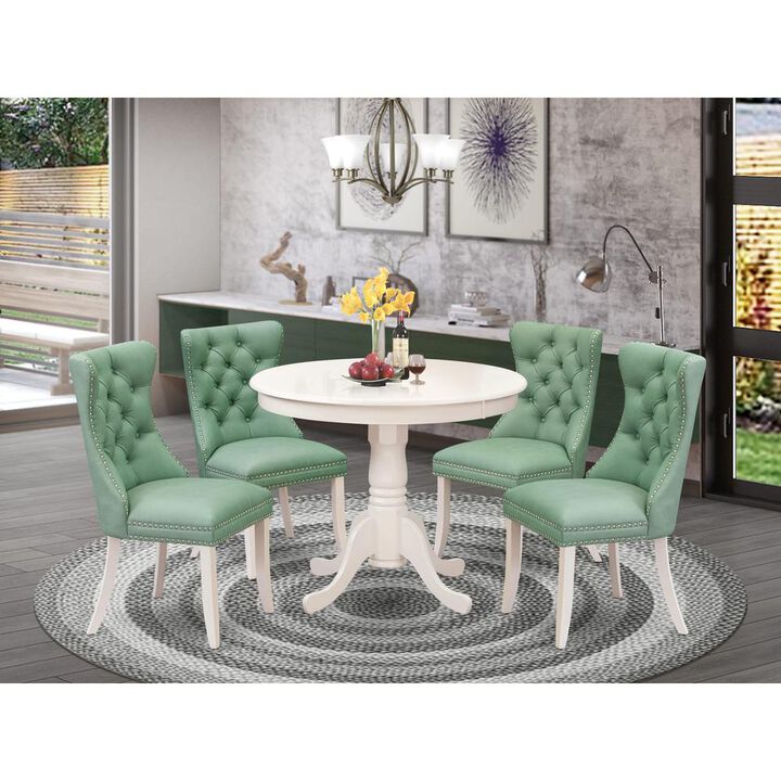 East West Furniture 5 Piece Dining Set Contains a Round Kitchen Table with Pedestal