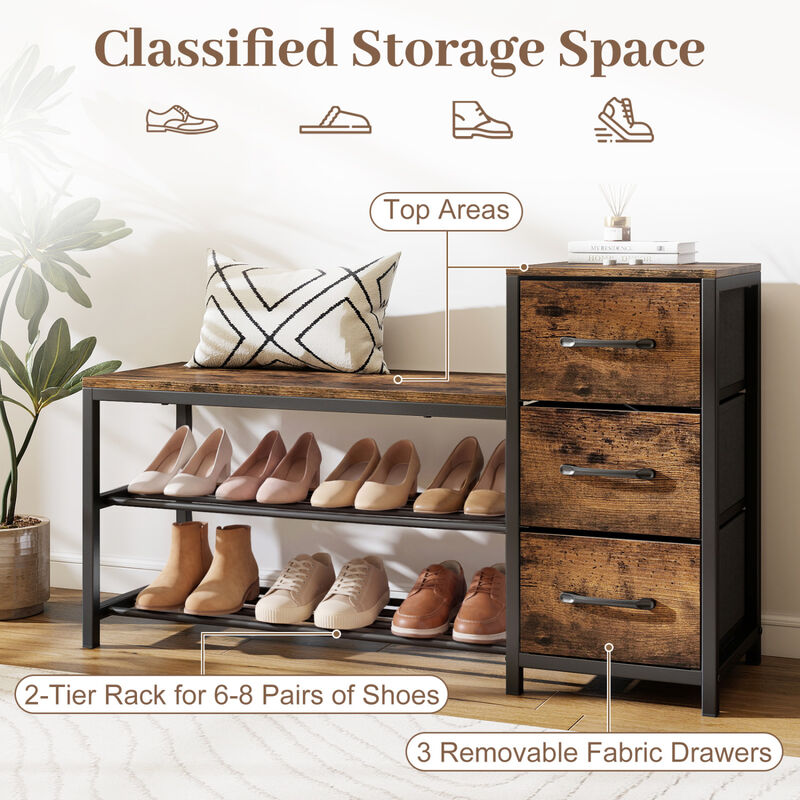 Entryway Shoe Bench 3-Tier with Removable Fabric Drawers image number 5