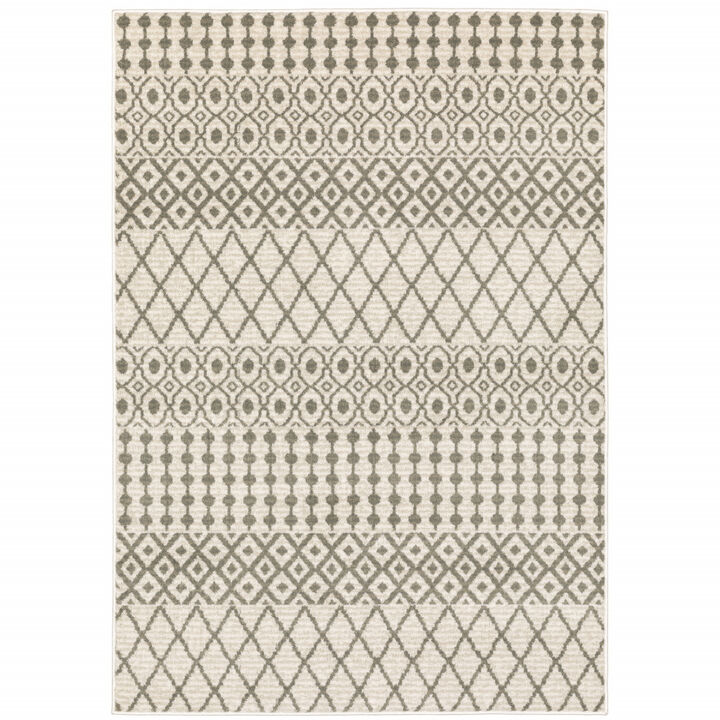 4 X 6 Ivory And grey geometric Power Loom Stain Resistant Area Rug