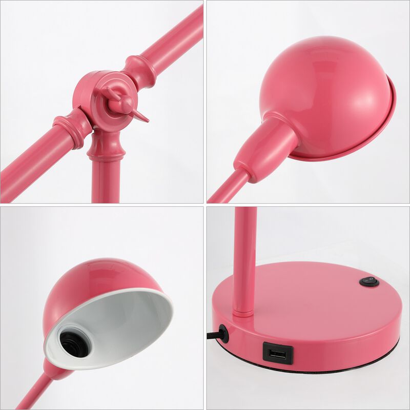 Curtis Vintage Industrial Iron Adjustable Dome Shade LED Task Lamp with USB Charging Port