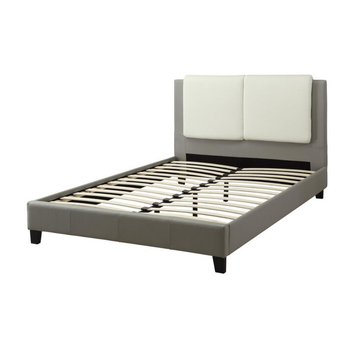 Elegant Wooden E.King Bed With White PU Head Board, Gray - Benzara