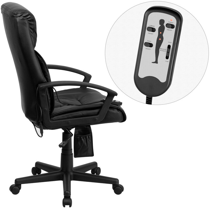 Sumter High Back Ergonomic Massaging LeatherSoft Executive Swivel Office Chair with Side Remote Pocket and Arms image number 6