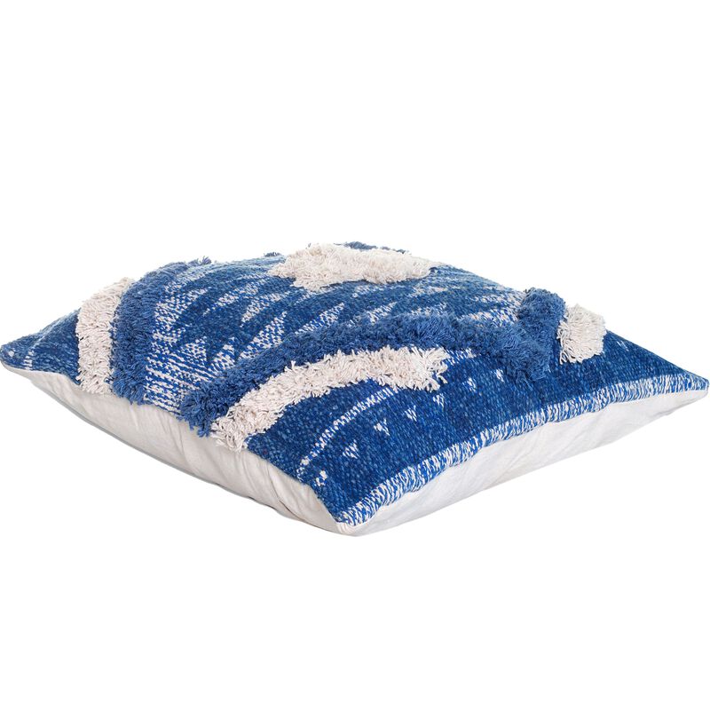 18 X 18 Shaggy Cotton Accent Throw Pillows, Southwest Aztec Pattern, Set of 2, Blue, White-Benzara