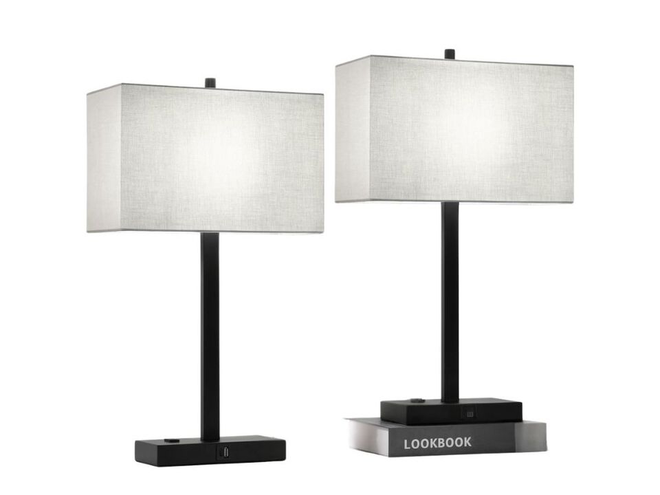 Touch Bedside Table Lamp Set of 2 with USB Outlet 3 Way Dimmable Gray Shade