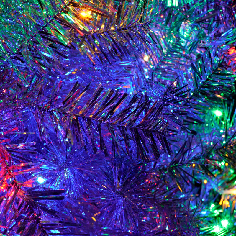 Whisen 4 FT Sliver Pre-Lit Artificial Christmas Tree, Hinged Full Tree with Metal Stand, Branch Tips, LED Lights