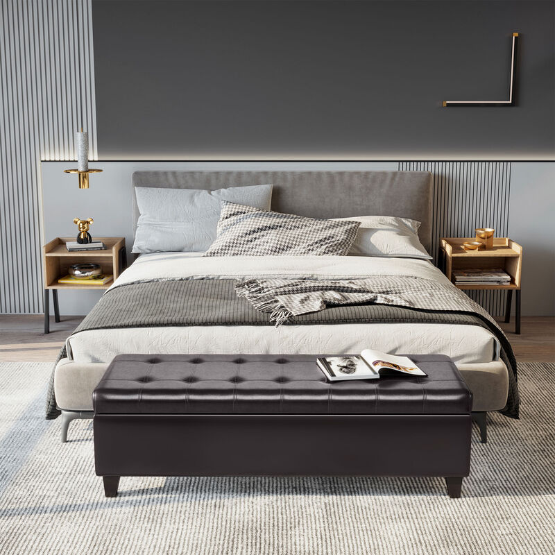 51" Tufted Top Storage Ottoman Bench PU Leather Organizer Chair Footstool Large