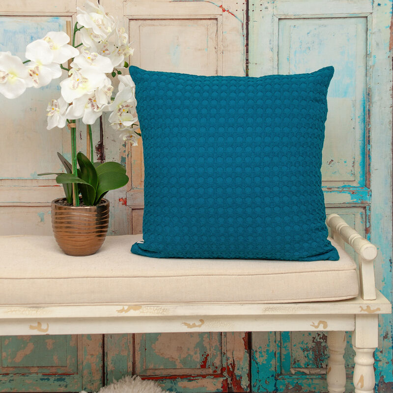 HomeRoots 20" Blue Cotton Throw Pillow With Texture image number 2