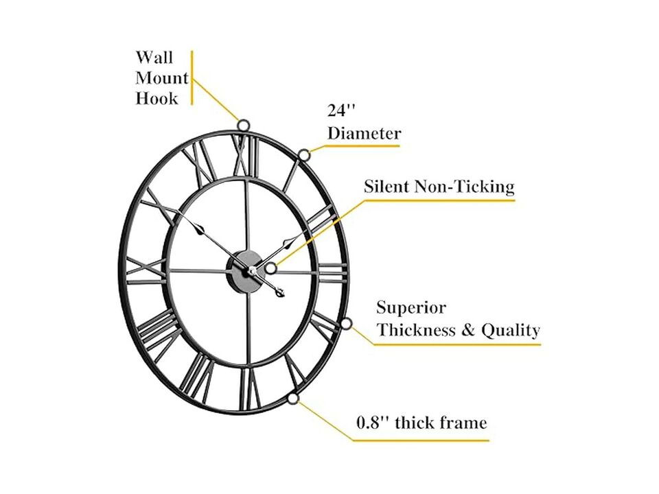 Black Metal Farmhouse House Warming New Wall Clock 24 Inch Silent