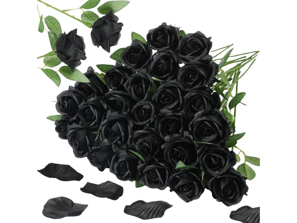 27 Piece Black Artificial Rose Flower Stems Wedding Centerpiece Decor